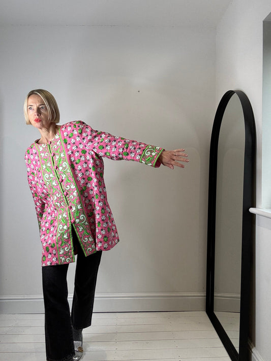 Unique lady bug collarless jacket
