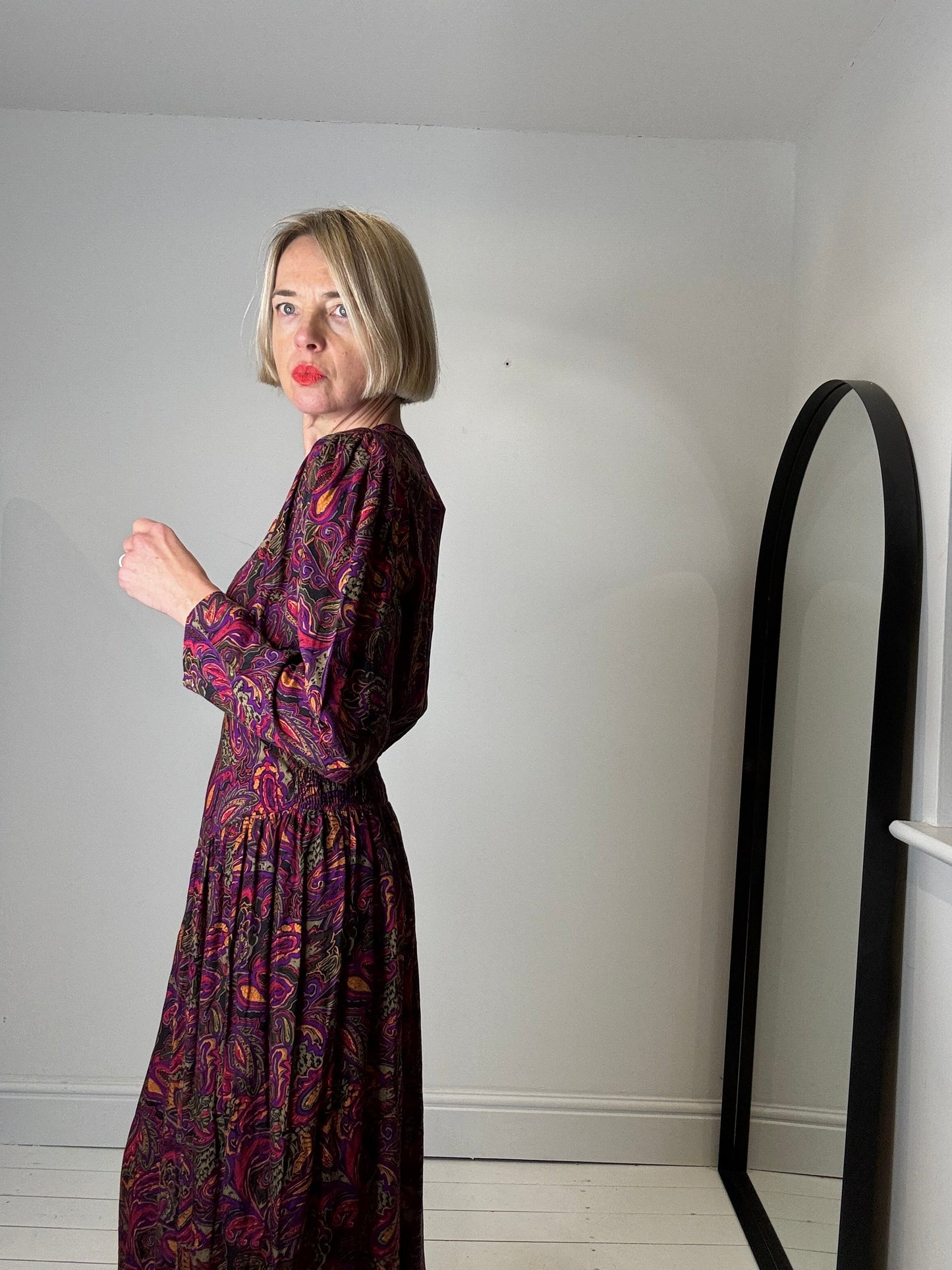 VINTAGE autumnal print midi dress