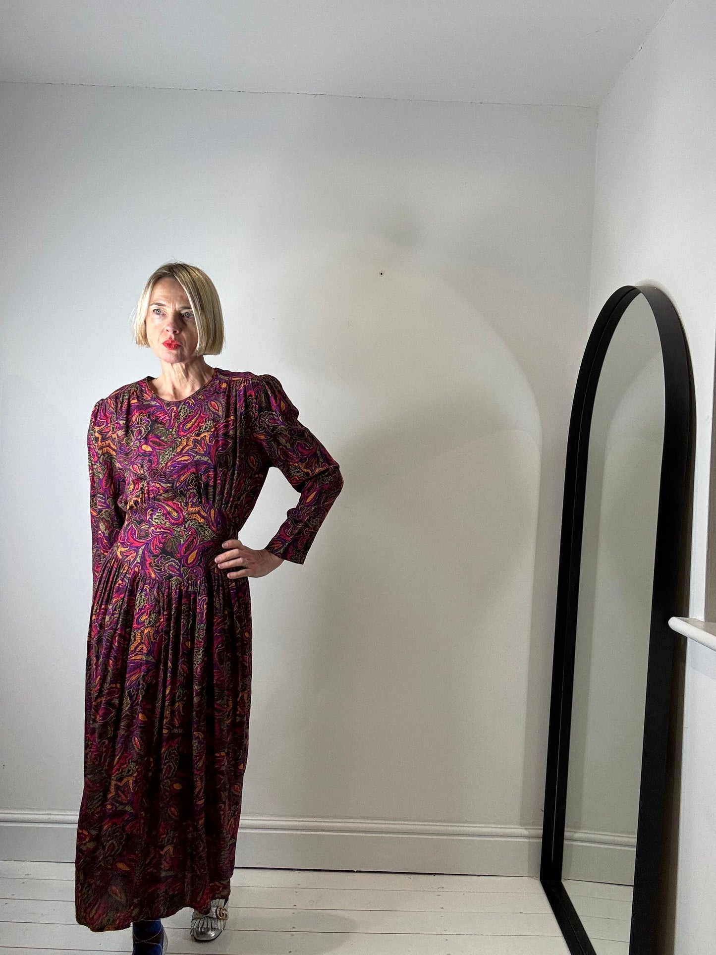 VINTAGE autumnal print midi dress