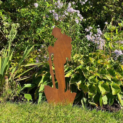Small Rusty Metal Lest We Forget Soldier Statue