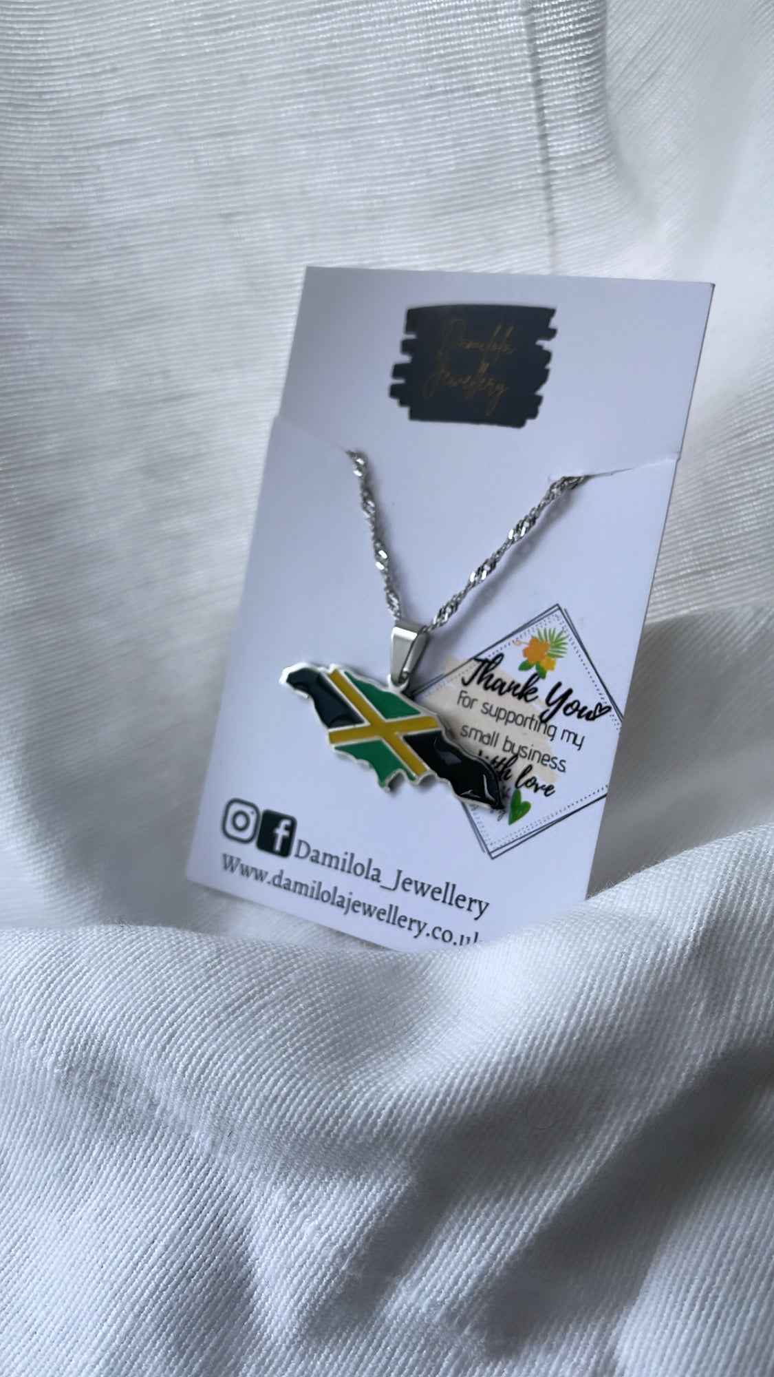 Jamaica Flag Map Necklace - Gold/Silver - Out Of Many One People'