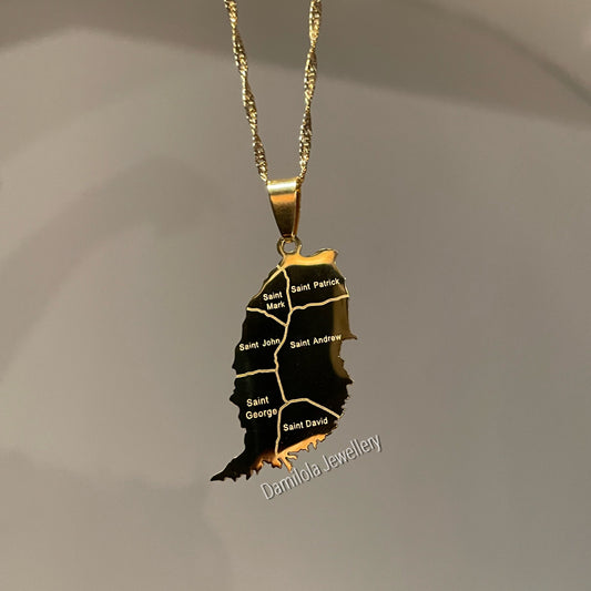 Grenada Engraved Map Necklace - Silver/Gold