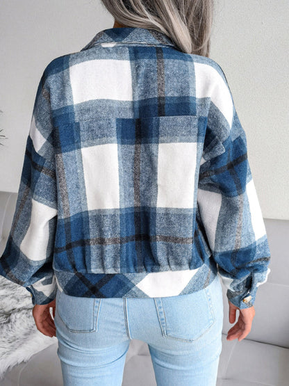 Women’s Thick Collared Plaid Flannel Cardigan With Button Front And Front Pockets