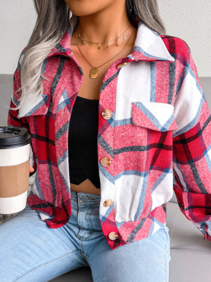 Women’s Thick Collared Plaid Flannel Cardigan With Button Front And Front Pockets