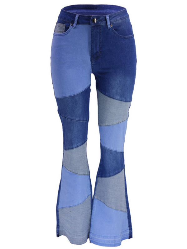Women's Colorblock High Waist Flared Jeans