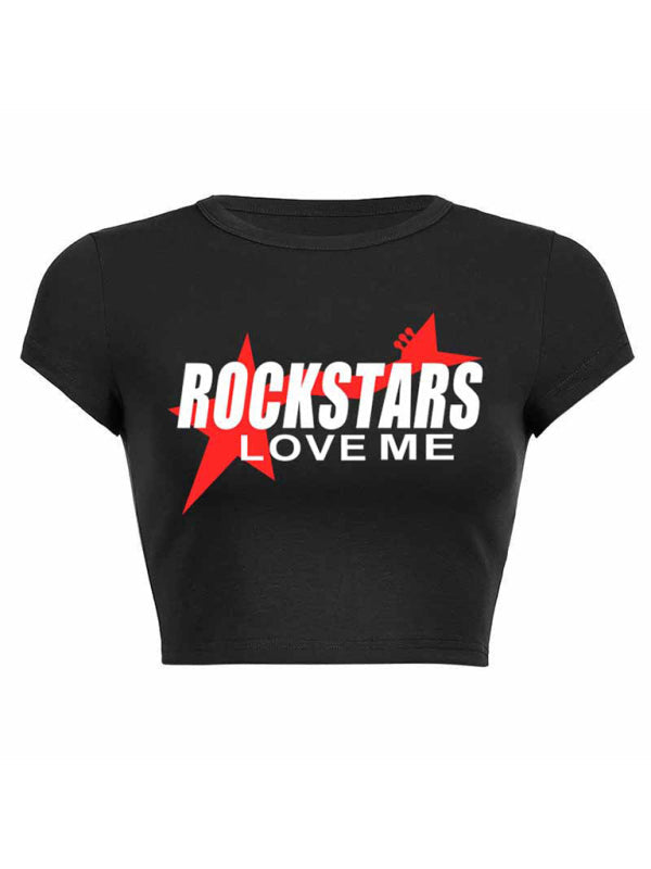 Women's Trendy Short Tight Lettering Printed T-Shirt Hot Girl Top