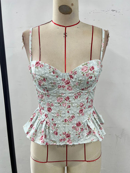Women’s Floral Ruffled Backless Lace-Up Light & Sexy Summer Blouse