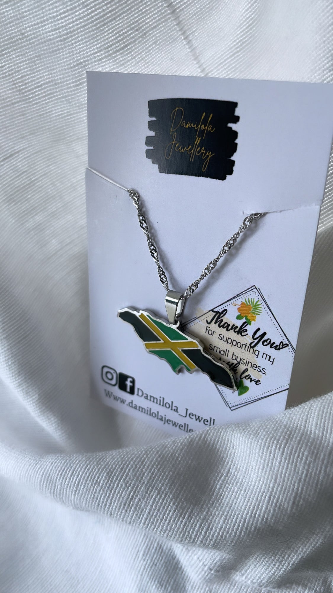 Jamaica Flag Map Necklace - Gold/Silver - Out Of Many One People'