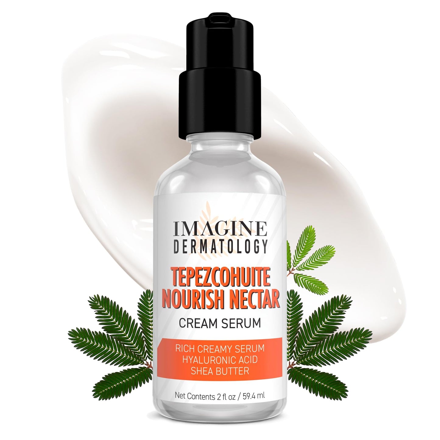 Imagine Dermatology Tepezcohuite Nourish Nectar Serum – Unscented Hyaluronic Cream + Shea Butter, Made in USA