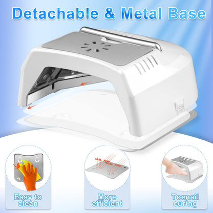 IMENE 72W Cordless UV LED Nail Lamp with Fan – Rechargeable Gel Nail Dryer (White)