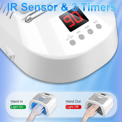 IMENE 72W Cordless UV LED Nail Lamp with Fan – Rechargeable Gel Nail Dryer (White)