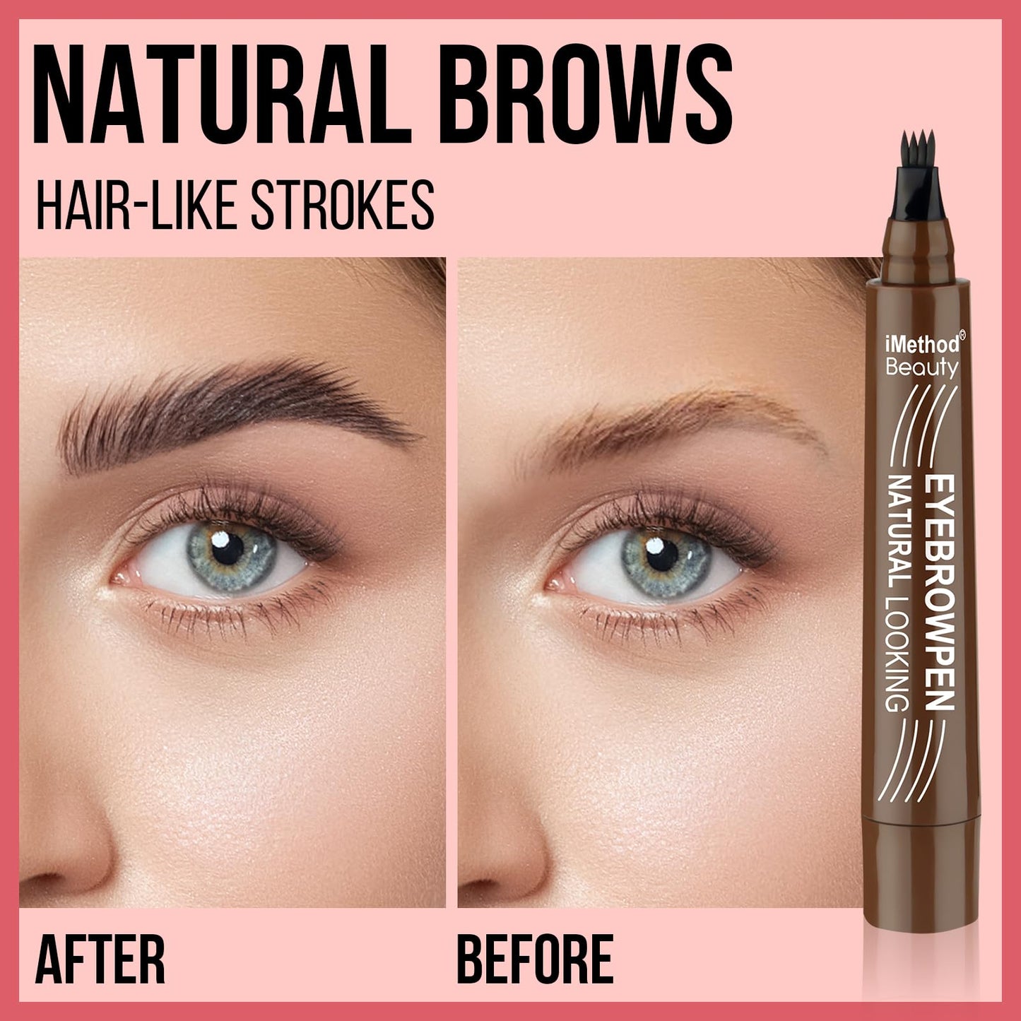iMethod Eyebrow Pen - 4-Fork Tip, Hair-Like Brows, Waterproof All-Day Wear, Dark Brown