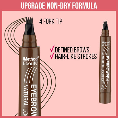 iMethod Eyebrow Pen: 4 Fork Tip + Spoolie Brush for Natural, Long-Lasting Brows (Reddish Brown)