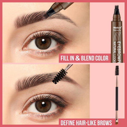 iMethod Eyebrow Pen: 4 Fork Tip + Spoolie Brush for Natural, Long-Lasting Brows (Reddish Brown)