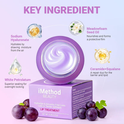 iMethod Lip Mask Overnight - Grape Lip Sleeping Mask with Hyaluronic Acid for Deep Hydration