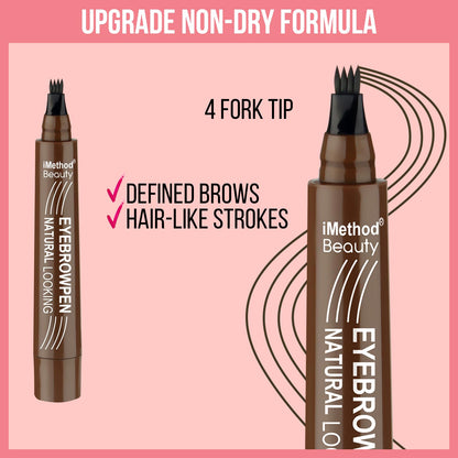 iMethod Microblading Eyebrow Pen - 2 ml Capacity, 4-Fork Tip, Waterproof Long-Wear, Dark Brown