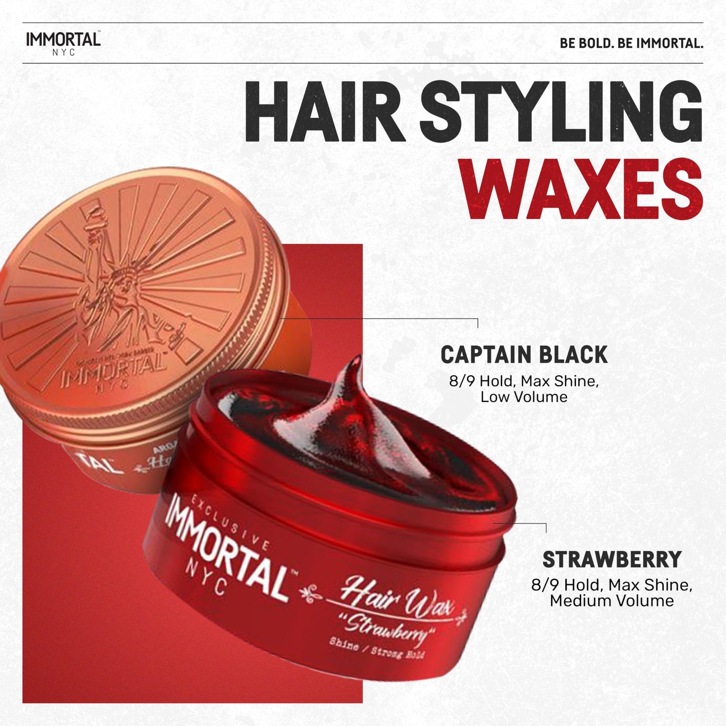 Immortal NYC Strawberry Hair Wax — 8/9 Hold, Maximum Shine | Water-Based, No Residue