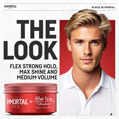 Immortal NYC Strawberry Hair Wax — 8/9 Hold, Maximum Shine | Water-Based, No Residue