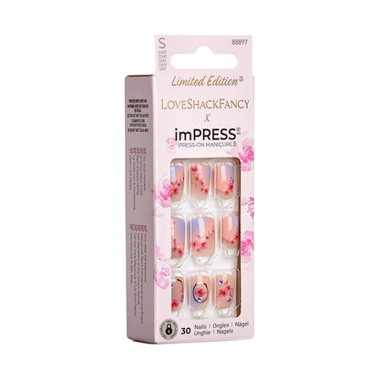 KISS imPRESS x LoveShackFancy Limited Edition: Sunkissed Peach Short Square Nails with Prep Pad & Tools