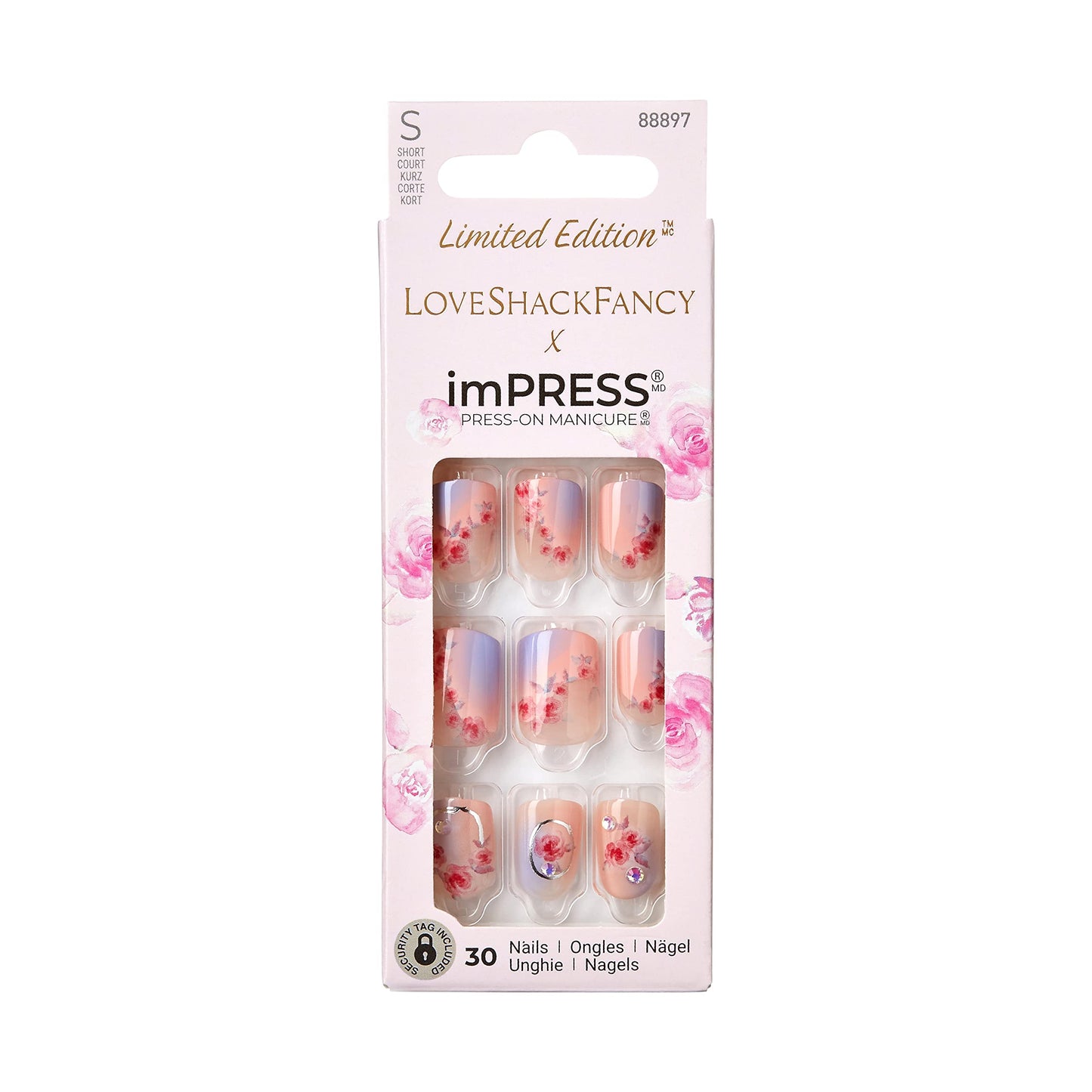 KISS imPRESS x LoveShackFancy Limited Edition: Sunkissed Peach Short Square Nails with Prep Pad & Tools
