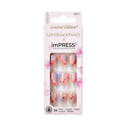 KISS imPRESS x LoveShackFancy Limited Edition: Sunkissed Peach Short Square Nails with Prep Pad & Tools