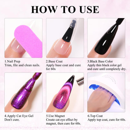 Imtiti 6Pcs 9D Cat Eye Gel Nail Polish Kit 10ml – Magnetic UV/LED Soak-Off for Nail Art