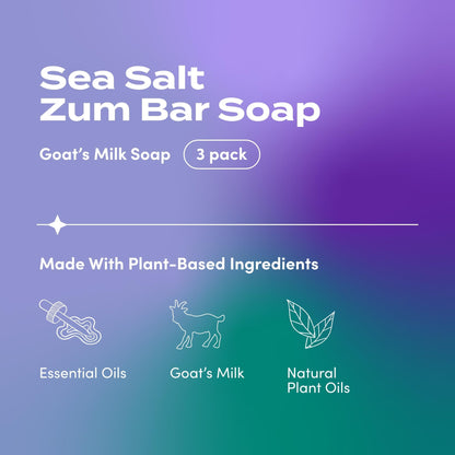 Indigo Wild Zum Goat Milk Soap Bar – Sea Salt, 3 oz, 3-Pack | Hand & Body Cleanser with Essential Oils
