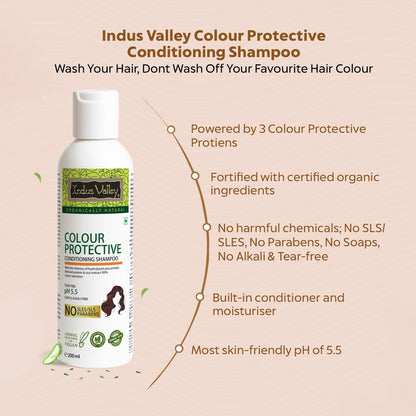Indus Valley Colour Protective Shampoo with Conditioner – SLES Free, Paraben Free, pH 5.5, Soya Bean & Honey, 200ml