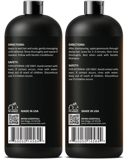 INFINA ESSENTIALS Keratin Shampoo & Conditioner Set – 16 fl oz Each | Batana Oil & Bamboo Extract