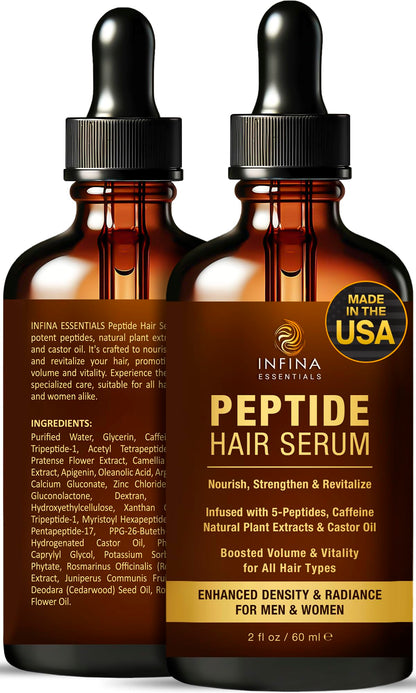 INFINA ESSENTIALS Peptide Hair Serum for Growth – Copper Peptides, Caffeine, 2 fl oz