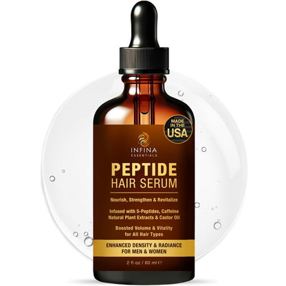 INFINA ESSENTIALS Peptide Hair Serum for Growth – Copper Peptides, Caffeine, 2 fl oz
