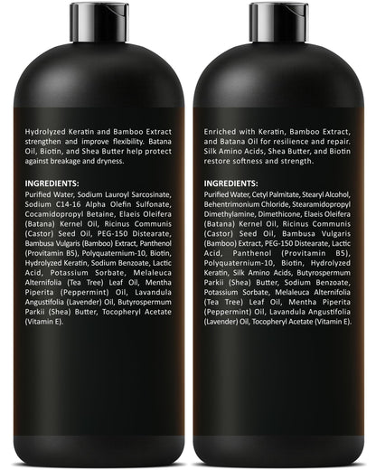 INFINA ESSENTIALS Keratin Shampoo & Conditioner Set – 16 fl oz Each | Batana Oil & Bamboo Extract