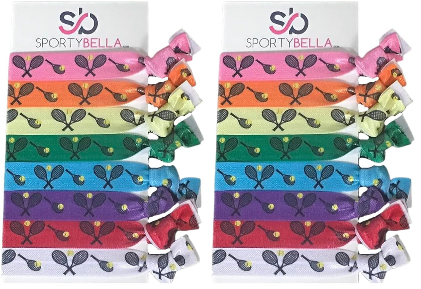 Infinity Collection: Multi-Colored No-Crease Tennis Hair Ties with Tennis Racket Design (8 pcs) – SPORTYBELLA Pack of 2