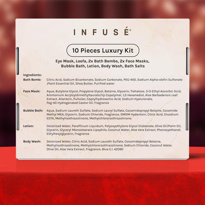 INFUSÉ 10-Piece Spa Gift Box for Women | Eye Mask, Bath Bombs, Face Masks & More