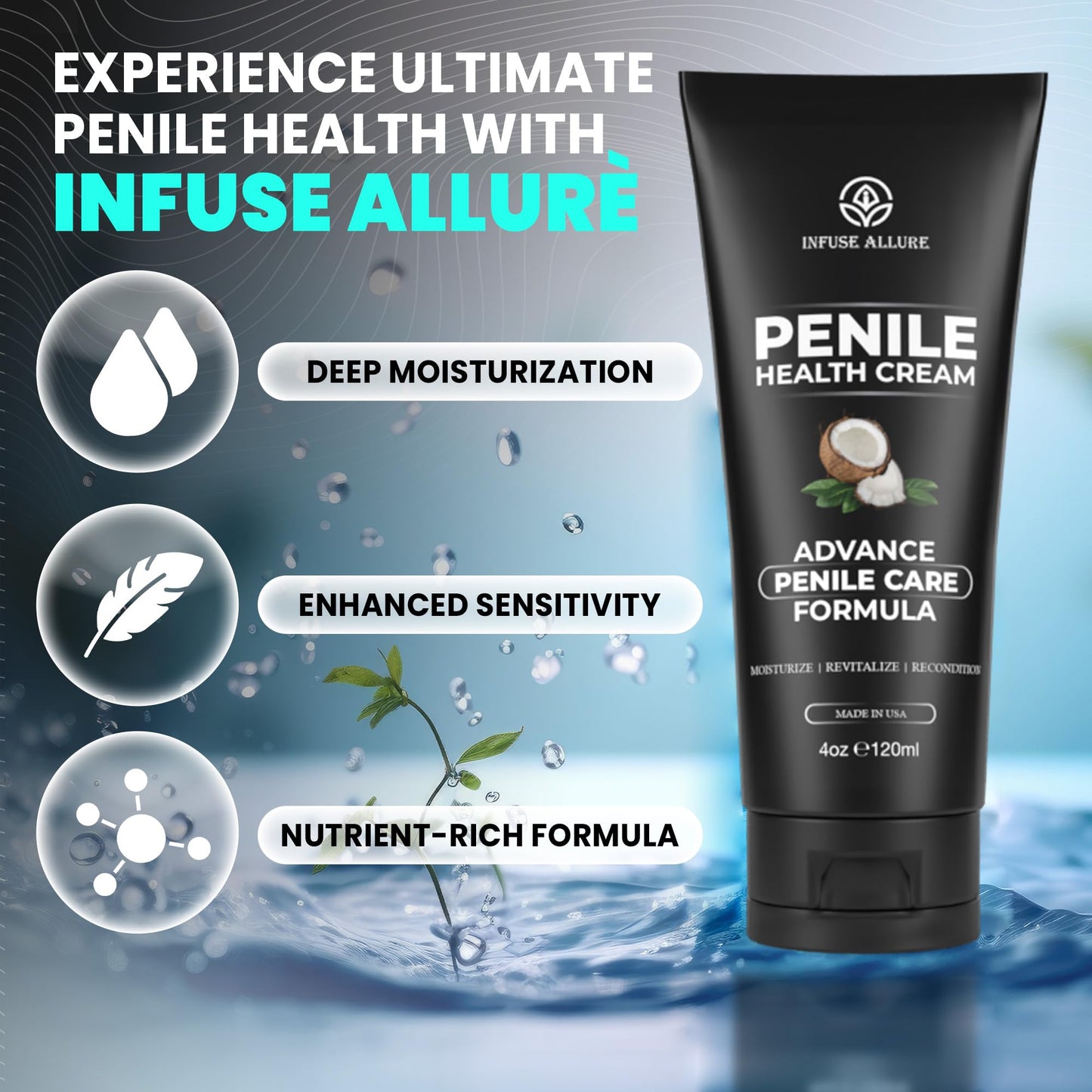 Infuse Allurè Happy Men’s Comfort Hydrating Cream – Daily Moisturizer, Non-Greasy, Vitamin-Enriched 4oz
