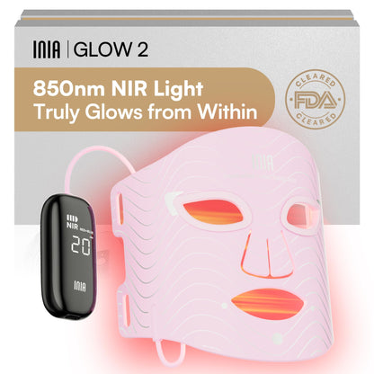 INIA Red Light Therapy Mask for Face - 4 Modes, 850nm NIR, Red & Blue LEDs, 2600mAh Rechargeable