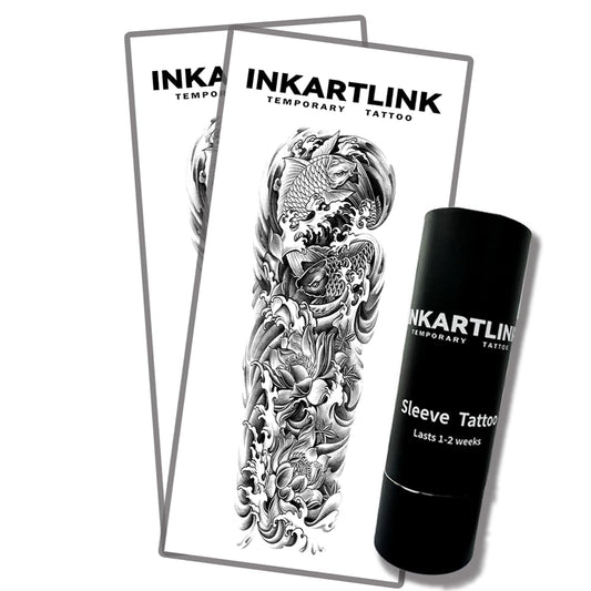 INKARTLINK Semi Permanent Tattoo – Koi & Lotus Arm Tattoo Set, 2-Piece with Anti-Transfer Sleeves