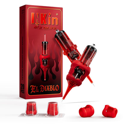 INKin 3RL Tattoo Cartridges #12 Standard 0.35mm – EL Diablo with Silicone Grip, 13mm Extended Tip, Precise Lining
