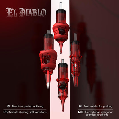 INKin EL Diablo 1205RS Tattoo Cartridges – 0.35mm Round Shader #12, 13mm Extended Tip