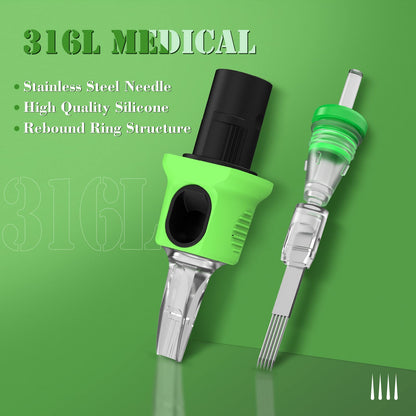 INKIN Tattoo Needles Assorted Curved Magnum 40Pcs | #10 Mixed (5RM 7RM 9RM 13RM 15RM) with Finger Ledge & Safety Membrane