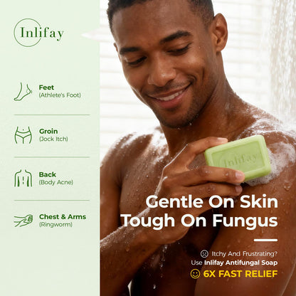 Inlifay Antifungal Soap Bar for Men — Tea Tree Fungus Soap for Athlete's Foot, Jock Itch, Ringworm