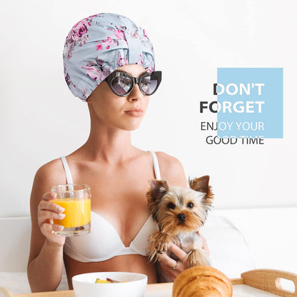 INNELO Luxury Shower Cap for Women – Reusable Waterproof with Satin Lining