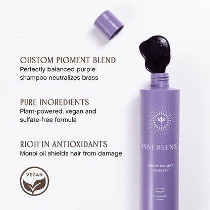 INNERSENSE Bright Balance Purple Hairbath – Violet Toning Shampoo for Blonde & Gray Hair (2x2oz)