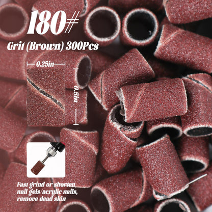 INNOLIFE 300pcs 180-grit Nail Sanding Bands for 3/32 Shank Drills