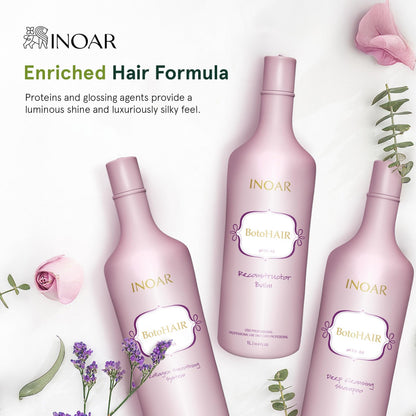 INOAR BotoHair Collagen Smoothing System with Keratin — Deep Cleansing Shampoo, Reconstructor Balm, 33.8 fl oz Each