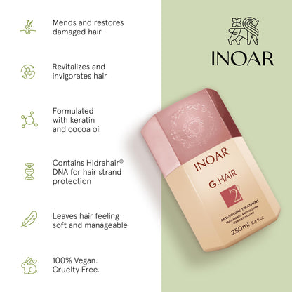 INOAR GHair Premium Keratin Step 2 — Intense Frizz Reduction & Hair Smoothing, 6.7 Fl Oz