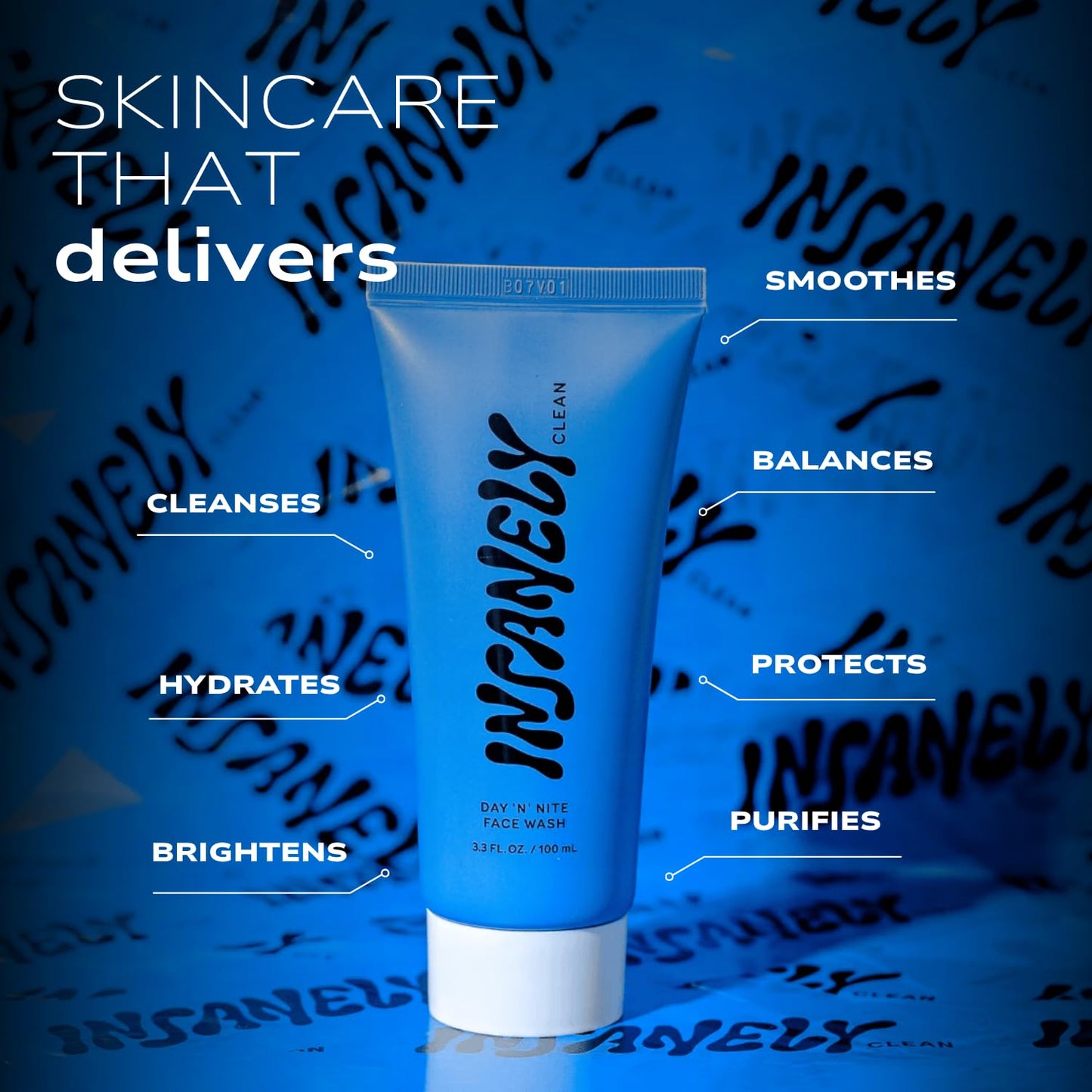 Insanely Clean Day N Nite Face Wash for Men – Hydrating Foaming Cleanser (3.3 oz) – Vegan & Dermatologist-Tested