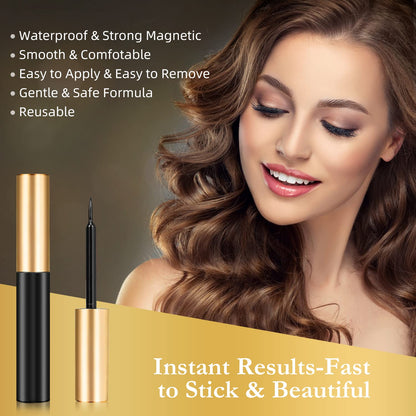 INSMART Magnetic Eyelashes - 14 Pairs, 3 Magnetic Eyeliner Tubes, Reusable