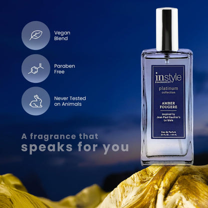 InStyle Fragrances Platinum Collection Amber Fougere — Inspired by Le Male, Vegan & Cruelty-Free, 3.4 oz