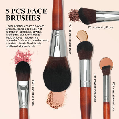 Intercilium Rains 12pc Makeup Brush Set – Premium Synthetic Brushes for Foundation, Powder, Contour & Eyeshadow (Redwood B300)